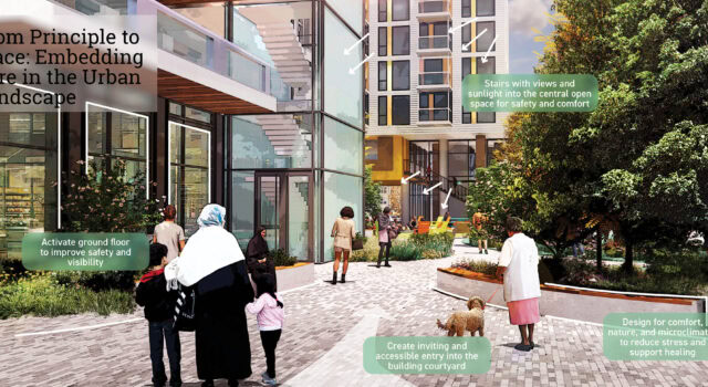 Visible thresholds, soft planting, and pedestrian comfort are prioritized, shaping an environment where people feel seen, safe, and welcome.