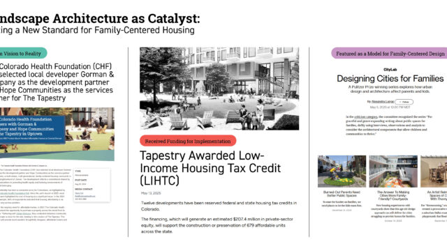 Recently awarded critical LIHTC, the project moves into construction, advancing a new model for family-centered housing. Featured in CityLab’s Pulitzer Prize–winning series, it shows how landscape architecture can reshape urban living for parents, children, and communities.